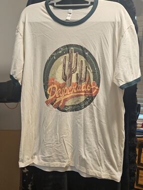 Graphic Ringer T‑Shirt - White with Green Trim
